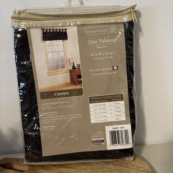 Home Trends Tab Top Black Soot Chino One Valance 60" X 16" L -Kitchen, Bath- NIP - Picture 4 of 8